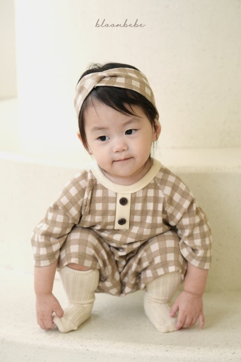 Bloombebe - Korean Baby Fashion - #smilingbaby - Mellow Check Bodysuit with Hairband - 2