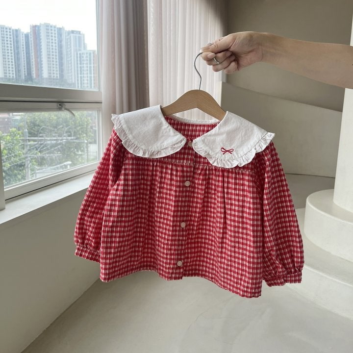 Buttercup - Korean Children Fashion - #stylishchildhood - Mini Ribbon Check Blouse