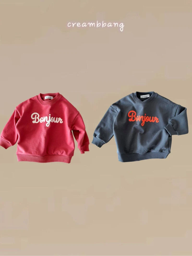 Cream Bbang - Korean Children Fashion - #fashionkids - Bonjour Embroidery Sweatshirts