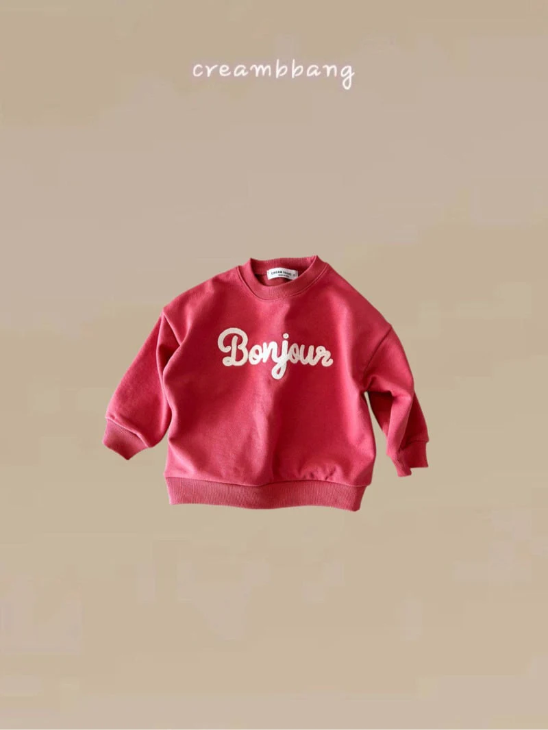 Cream Bbang - Korean Children Fashion - #kidsshorts - Bonjour Embroidery Sweatshirts - 2