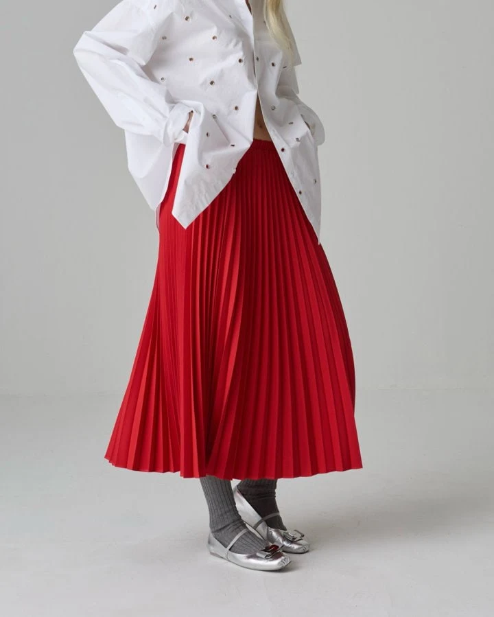 Dailyjud - Korean Women Fashion - #womensfashion - Red Wrinkle Skirt - 4