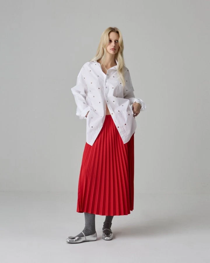 Dailyjud - Korean Women Fashion - #momslook - Red Wrinkle Skirt - 5