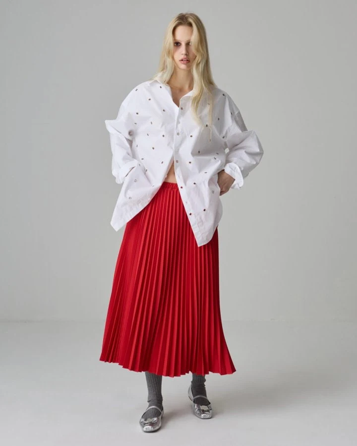 Dailyjud - Korean Women Fashion - #momslook - Red Wrinkle Skirt - 6