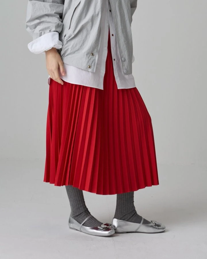 Dailyjud - Korean Women Fashion - #restrostyle - Red Wrinkle Skirt - 11