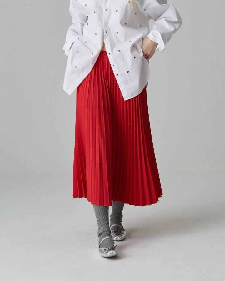 Dailyjud - Korean Women Fashion - #womensfashion - Red Wrinkle Skirt - 7