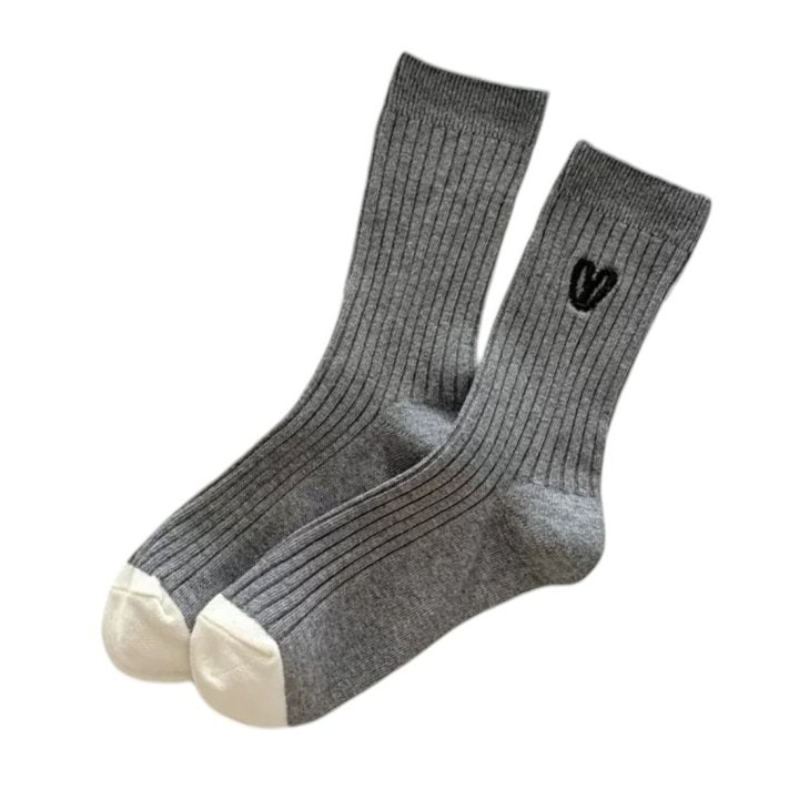 Dudie - Korean Children Fashion - #childofig - Heart Gray Socks - 4