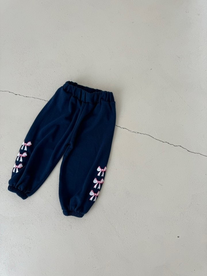 Le petitmot - Korean Children Fashion - #fashionkids - Ribbon Embroidery Jogger Pants - 3