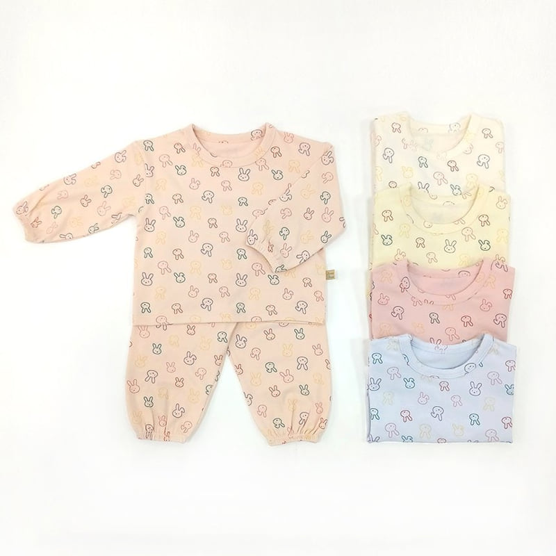 Lime & Blue - Korean Children Fashion - #littlefashionista - Line Rabbit Top Bottom Set