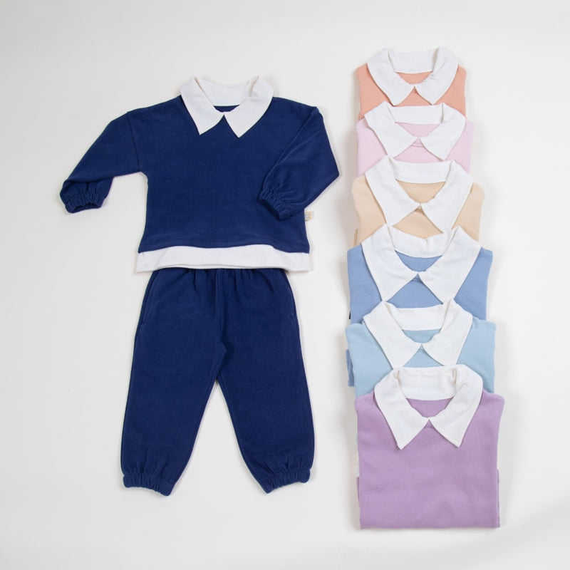 Lime & Blue - Korean Children Fashion - #magicofchildhood - Collar Layered Top Bottom Set