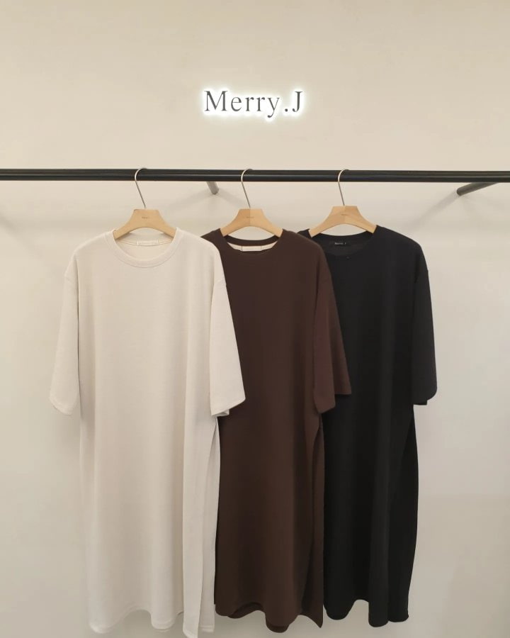 Merry J - Korean Women Fashion - #pursuepretty - Pearl Long Slit Tee One-piece - 4