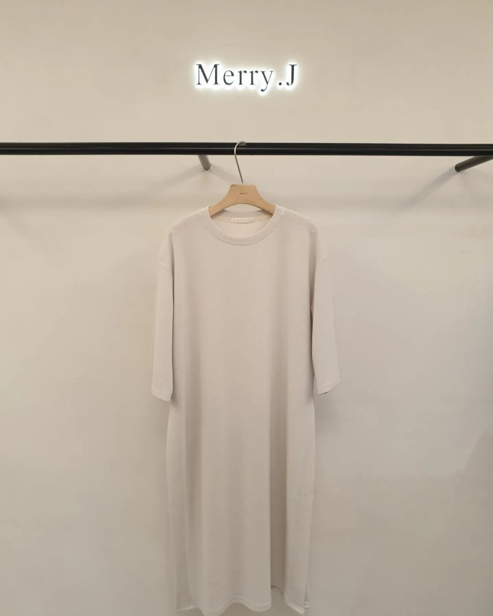 Merry J - Korean Women Fashion - #romanticstyle - Pearl Long Slit Tee One-piece - 5