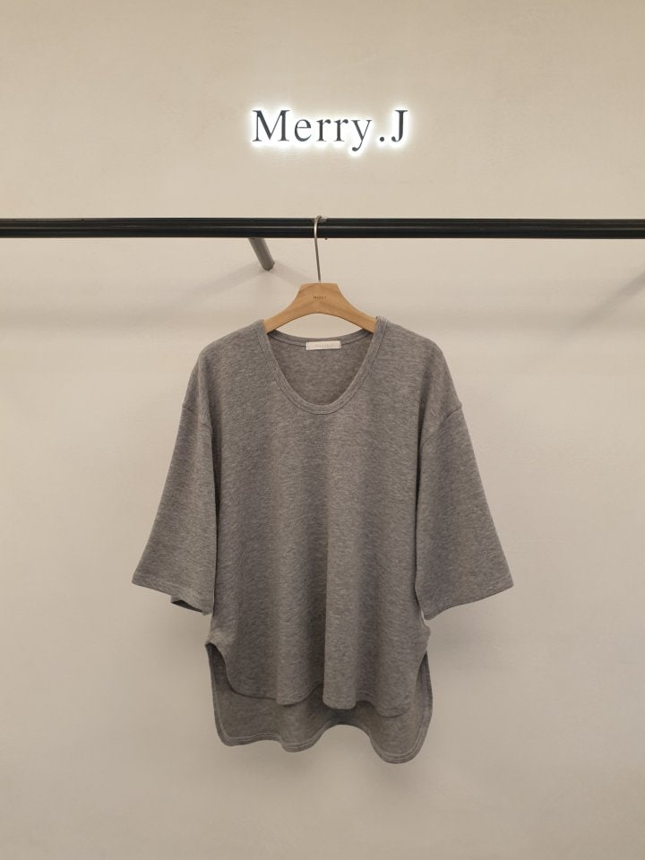 Merry J - Korean Women Fashion - #vintagekidsstyle - Powder U Neck Tee - 3