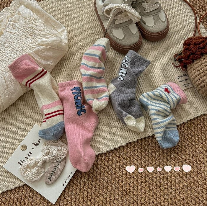 Miso - Korean Children Fashion - #kidsshorts - Pink Picnic Socks - 11