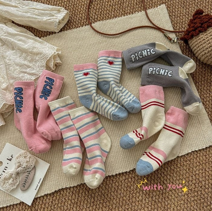 Miso - Korean Children Fashion - #stylishchildhood - Pink Picnic Socks - 5