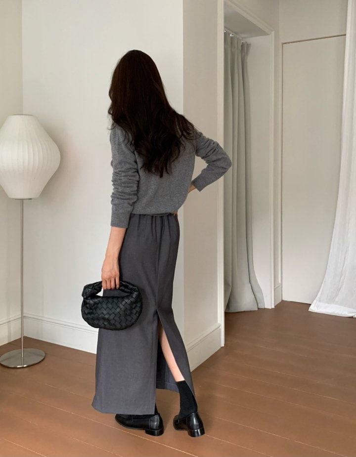 Moani - Korean Women Fashion - #momslook - Wool H Line Slit Skirt - 11