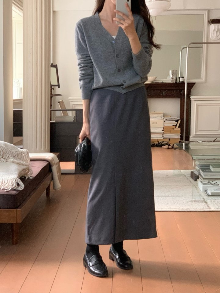 Moani - Korean Women Fashion - #momslook - Wool H Line Slit Skirt - 5