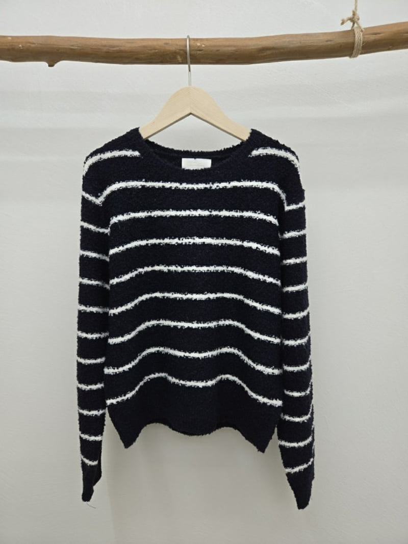 Most - Korean Women Fashion - #momslook - Sold Stripe Round Knit Top - 3