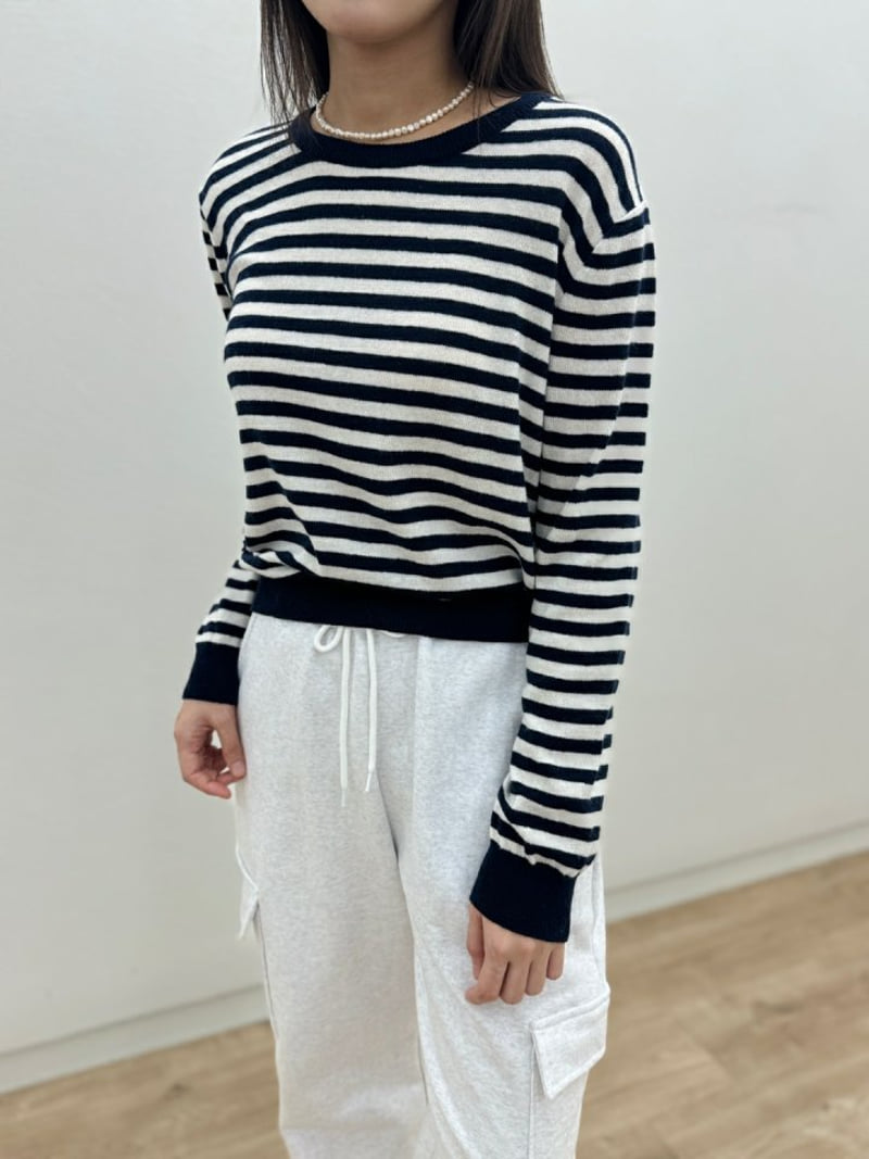 Most - Korean Women Fashion - #restrostyle - Cash Stripe Round Top