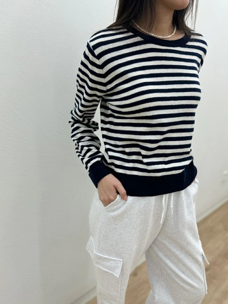 Most - Korean Women Fashion - #romanticstyle - Cash Stripe Round Top - 2