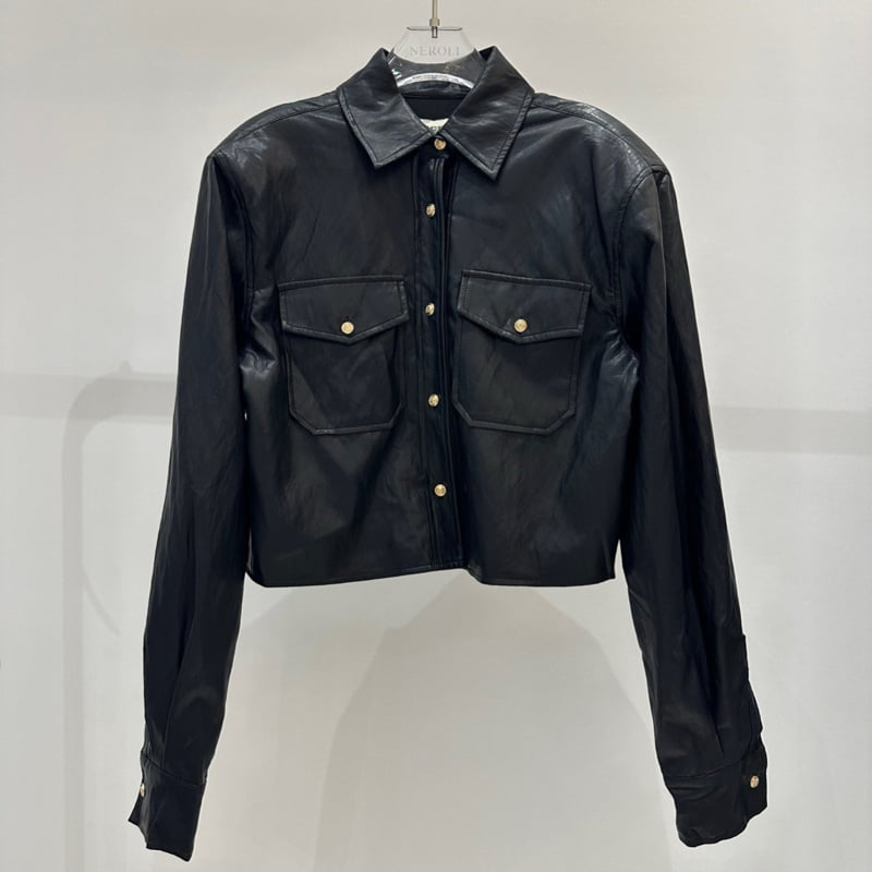 Neroli36 - Korean Women Fashion - #vintagekidsstyle - Crop Leather Shirt - 8