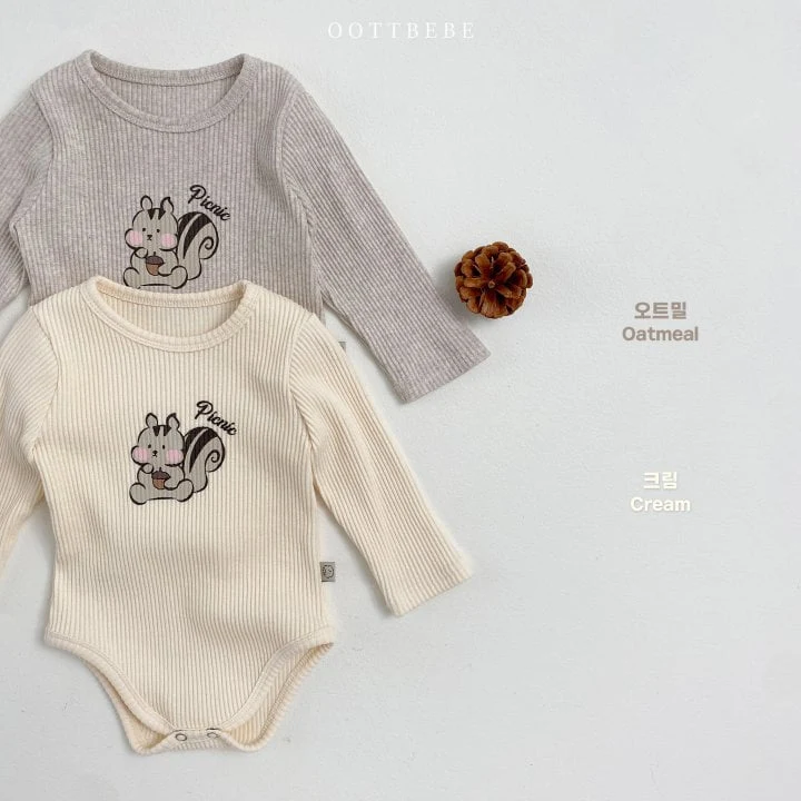 Oott Bebe - Korean Baby Fashion - #babyoninstagram - Chipmunk Rib Romper with Bonnet Leggings - 6