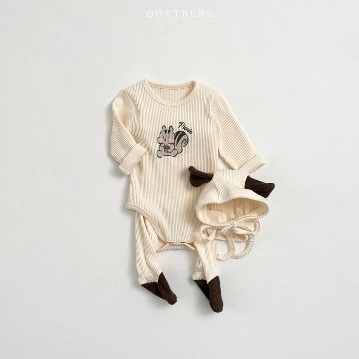 Oott Bebe - Korean Baby Fashion - #babyoutfit - Chipmunk Rib Romper with Bonnet Leggings - 8