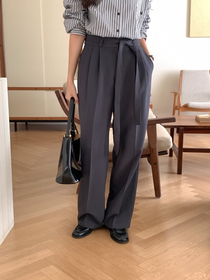 Osense - Korean Women Fashion - #momslook - Wool Tie Slacks - 4