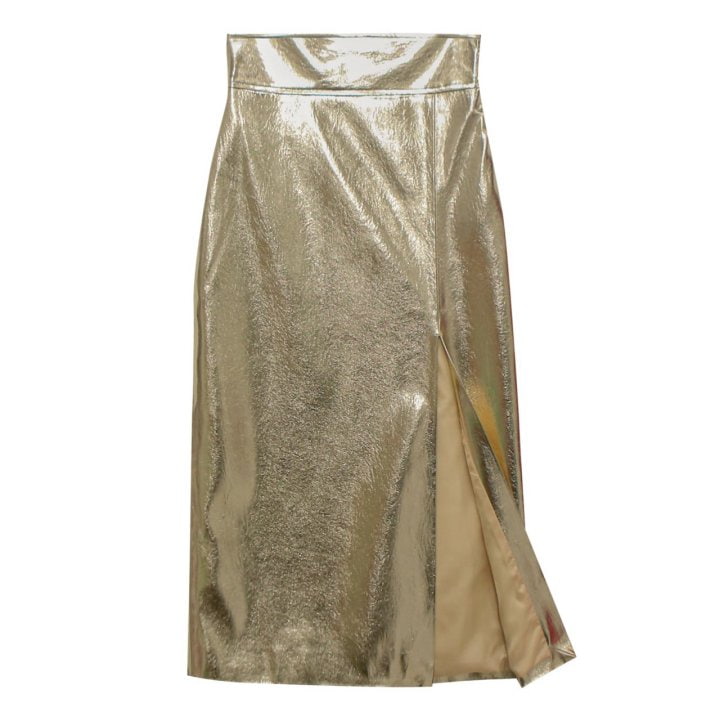 Paper Moon - Korean Women Fashion - #momslook - Metallic Leather Slit Pencile Skirt - 6