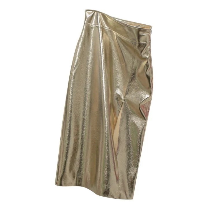 Paper Moon - Korean Women Fashion - #momslook - Metallic Leather Slit Pencile Skirt - 6