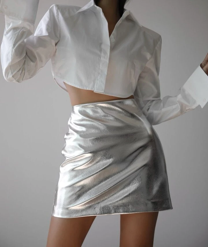 Paper Moon - Korean Women Fashion - #momslook - Metallic Leather Mini Skirt - 2