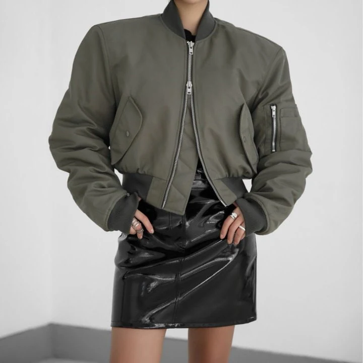 Paper Moon - Korean Women Fashion - #momslook - Suqare Shoulder Padded Crop Bomber Jacket