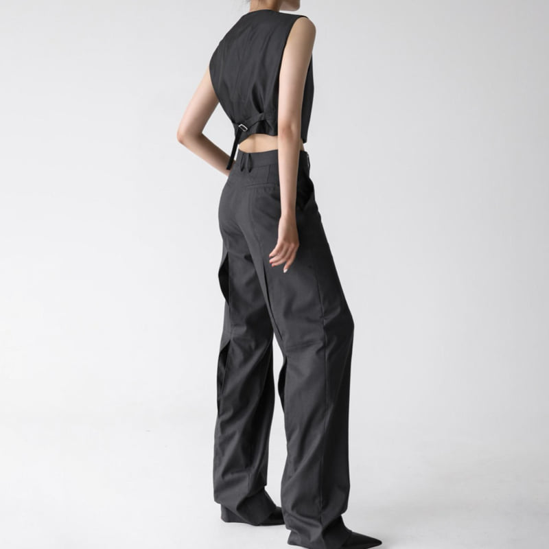 Paper Moon - Korean Women Fashion - #momslook - Back Double Slit Semi Wide Trousers - 3