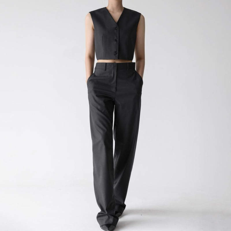 Paper Moon - Korean Women Fashion - #thatsdarling - Back Double Slit Semi Wide Trousers