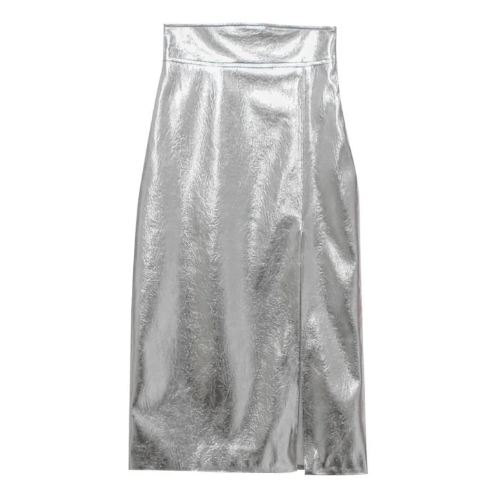 Paper Moon - Korean Women Fashion - #womensfashion - Metallic Leather Slit Pencile Skirt