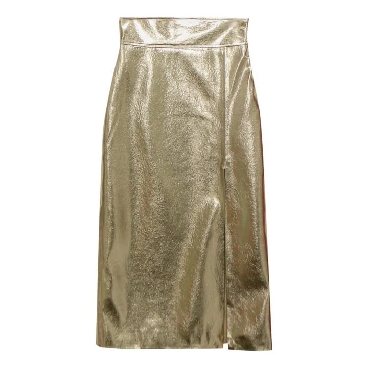 Paper Moon - Korean Women Fashion - #womensfashion - Metallic Leather Slit Pencile Skirt - 5