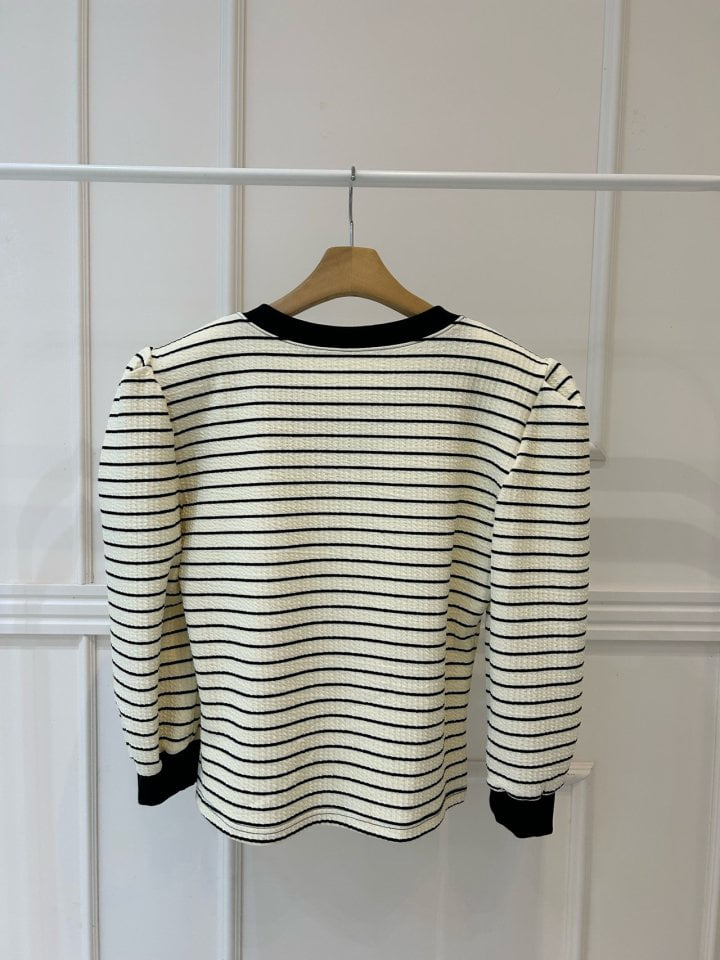 Pearls room - Korean Women Fashion - #momslook - Stripe Puff Tee - 10