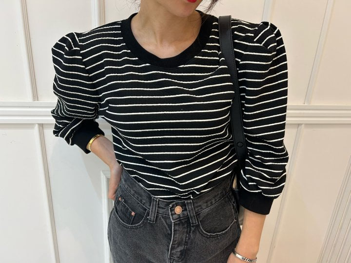 Pearls room - Korean Women Fashion - #womensfashion - Stripe Puff Tee - 4