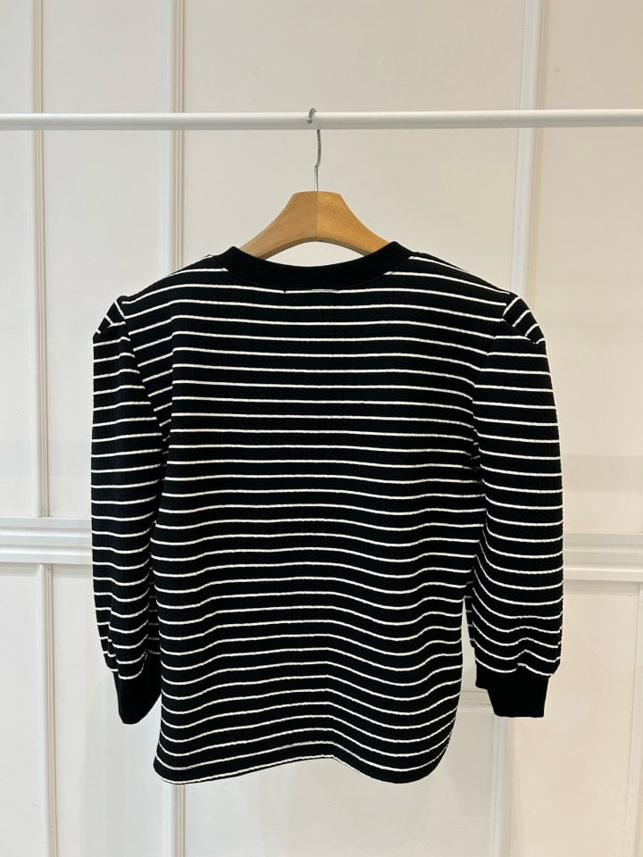 Pearls room - Korean Women Fashion - #momslook - Stripe Puff Tee - 8