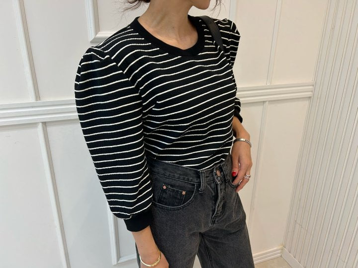 Pearls room - Korean Women Fashion - #womensfashion - Stripe Puff Tee - 3