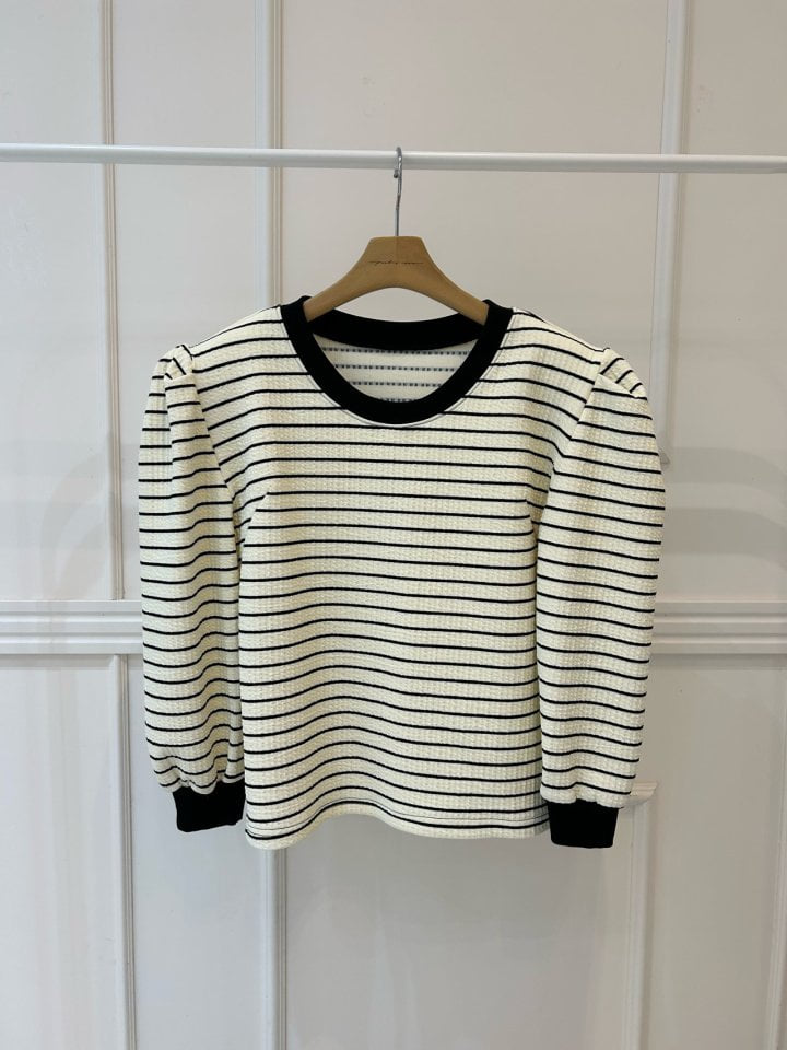 Pearls room - Korean Women Fashion - #womensfashion - Stripe Puff Tee - 9