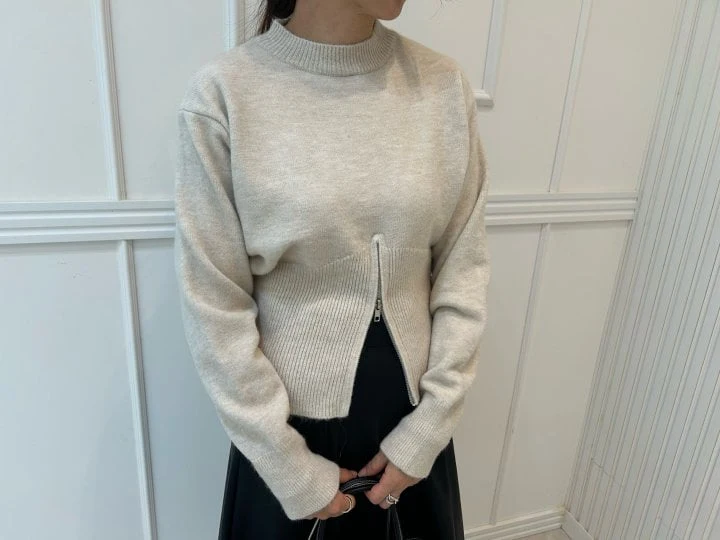 Pearls room - Korean Women Fashion - #womensfashion - Zipper Knit Pullover - 2