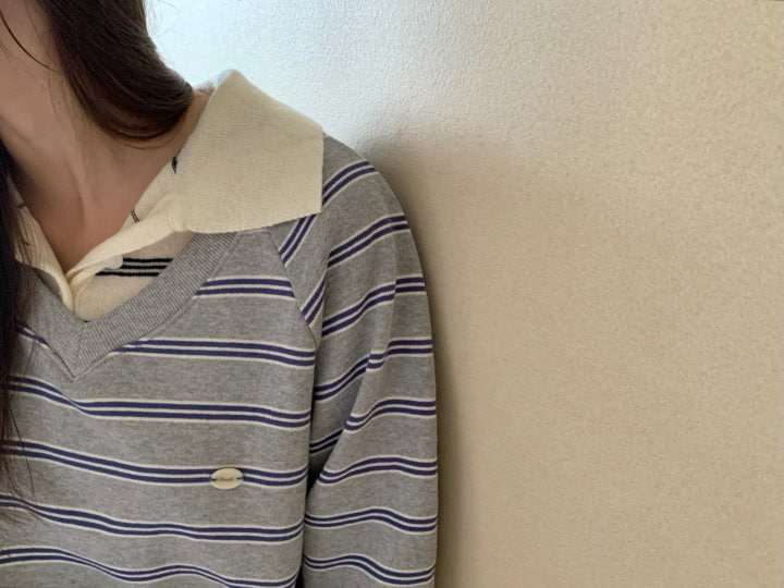 Pomelo - Korean Women Fashion - #momslook - Stripe Sweatshirts