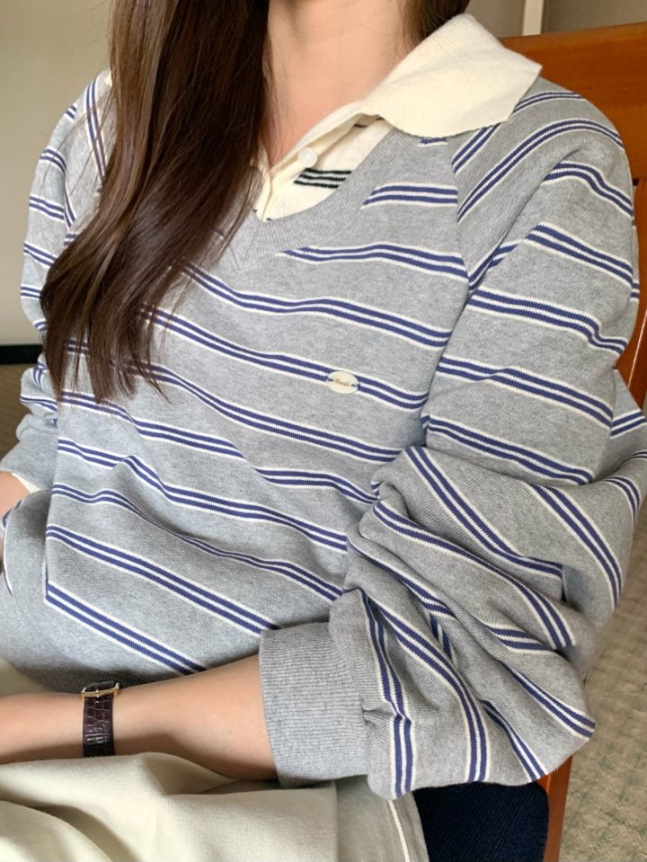 Pomelo - Korean Women Fashion - #momslook - Stripe Sweatshirts - 3