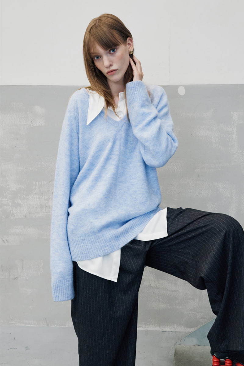 Project Wave - Korean Women Fashion - #womensfashion - Loose Fit V Neck Knit Pullover - 8