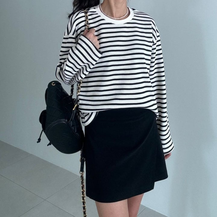 Ripple - Korean Women Fashion - #momslook - Waffle Stripe Tee - 2