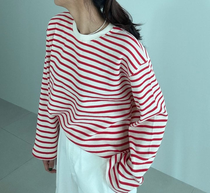 Ripple - Korean Women Fashion - #momslook - Waffle Stripe Tee - 4