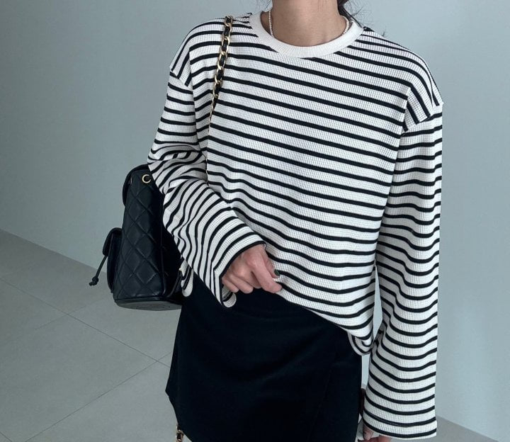 Ripple - Korean Women Fashion - #womensfashion - Waffle Stripe Tee