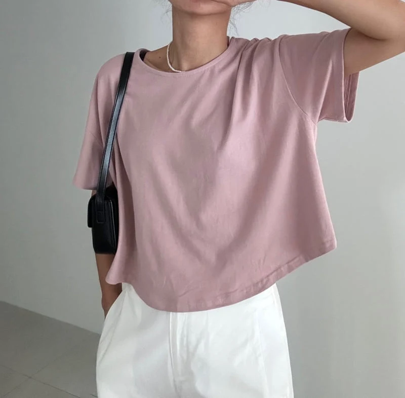 Ripple - Korean Women Fashion - #womensfashion - Peach Crop Tee - 2