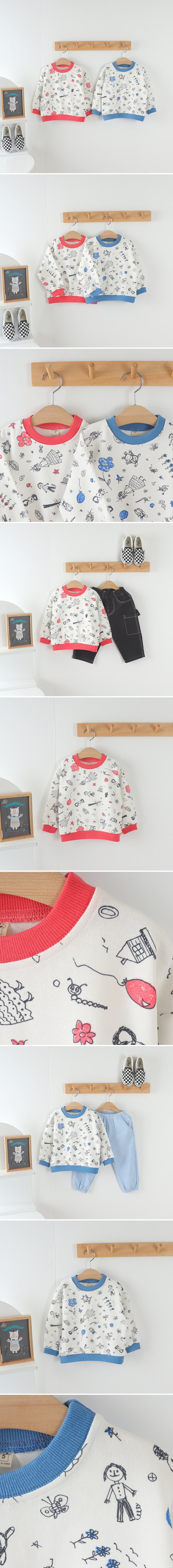 Tony - Korean Children Fashion - #kidsshorts - Drawing Sweatshirts