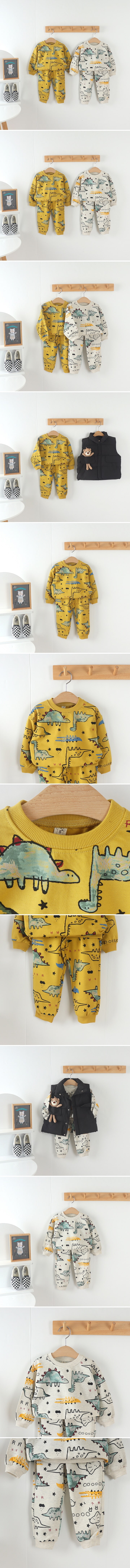 Tony - Korean Children Fashion - #magicofchildhood - Dino Top Bottom Set